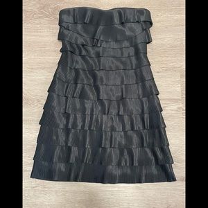 EXPRESS pleated black dress ruffle layered strapless dress 0